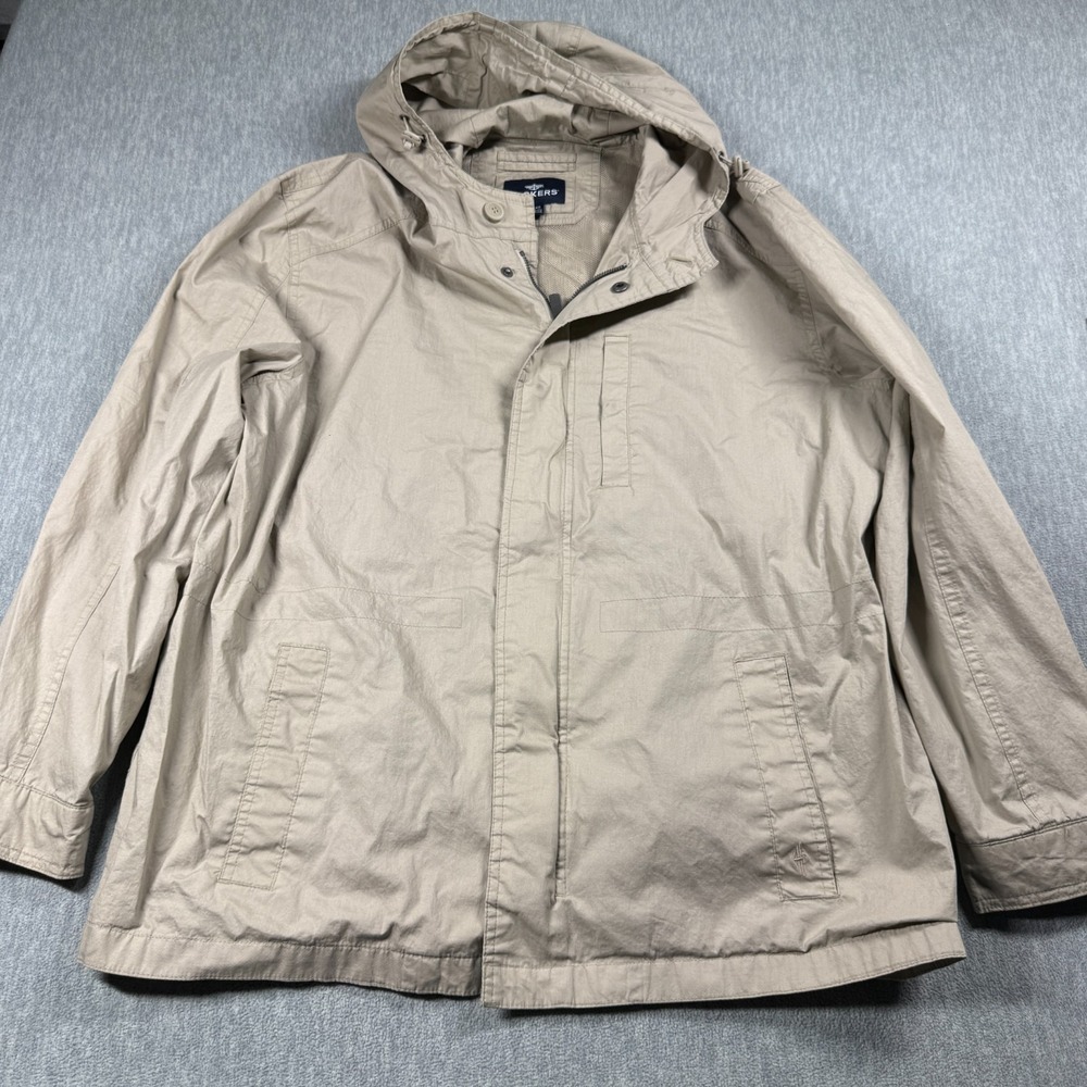 Dockers Jacket Mens XL Beige Tan Hooded Full Zip Utility Field Windbreaker Coat